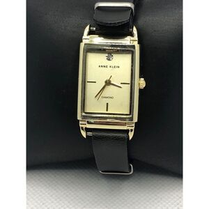 Anne Klein AK/3036 Unisex Black Leather Analog Cream Dial Quartz Watch OL158